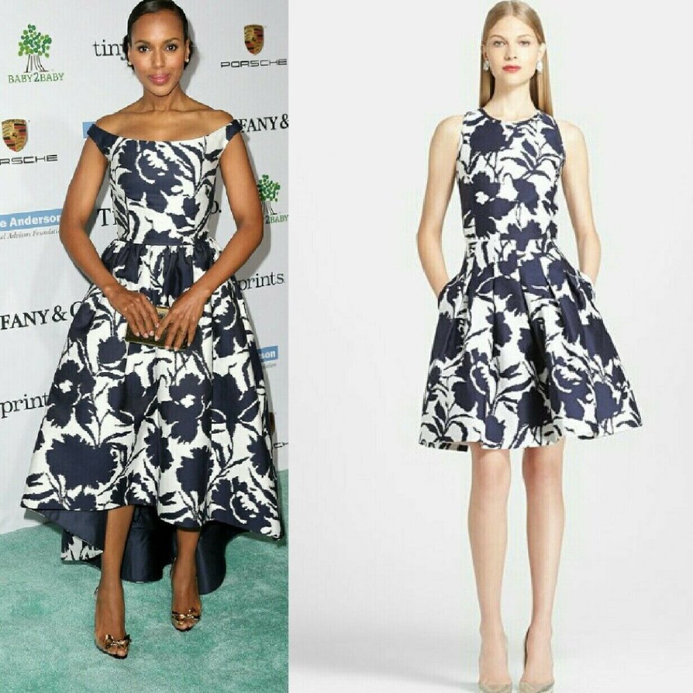 $3,700 OSCAR DE LA RENTA IVORY BLUE FLORAL SILK RUNWAY DRESS US 2